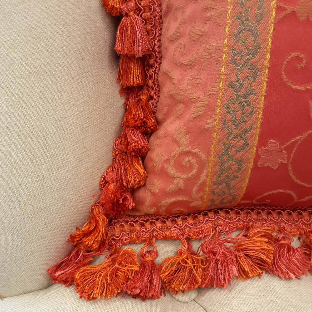 クッションカバー フリンジクッションカバー フランス製クッションカバー スタイルフランス 35x35 ReginaFuchsia